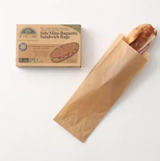 FSC＆コンポスト認証 無漂白サブ/ミニバゲットサンドイッチバッグ（30枚入り)